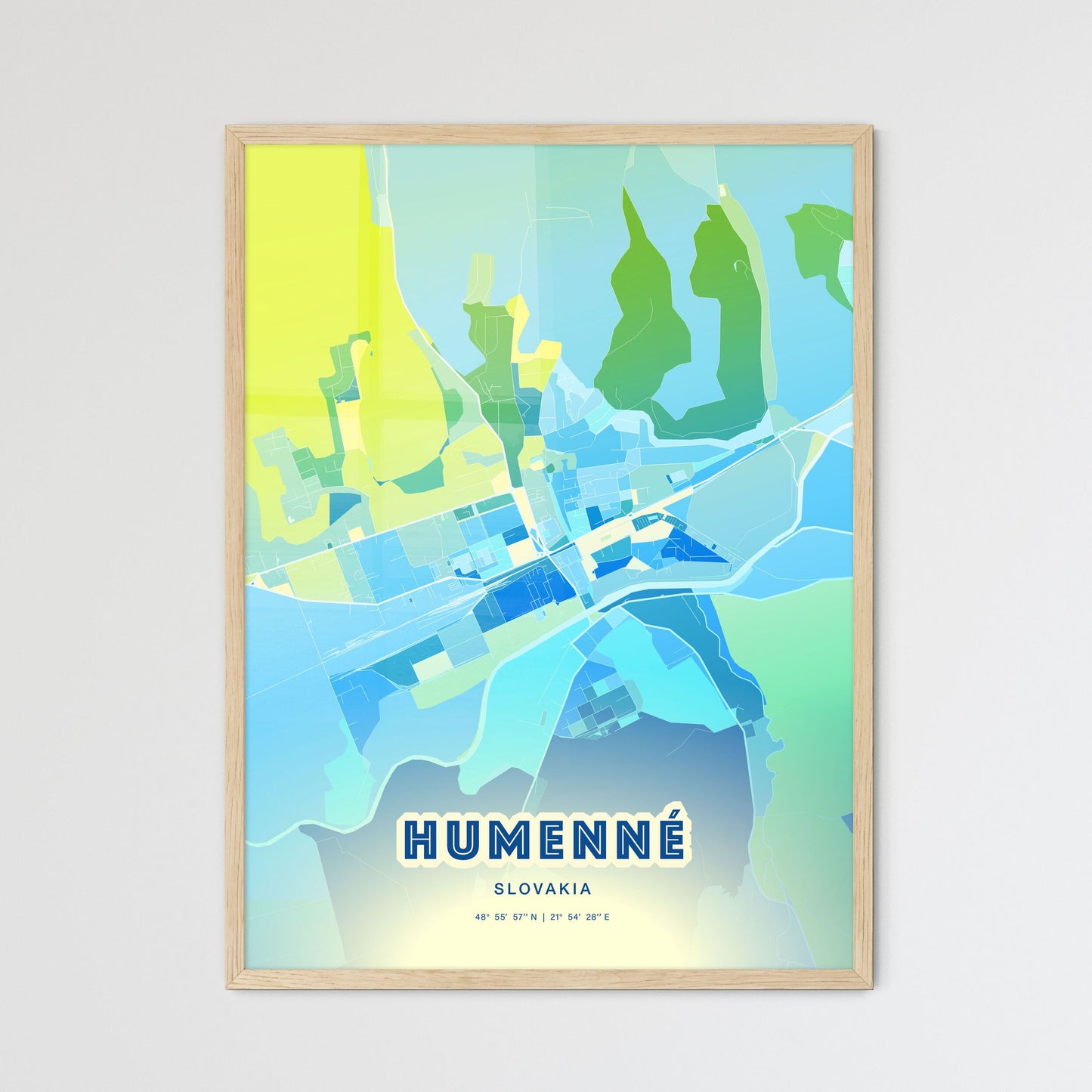 Colorful HUMENNÉ SLOVAKIA Fine Art Map Cool Blue