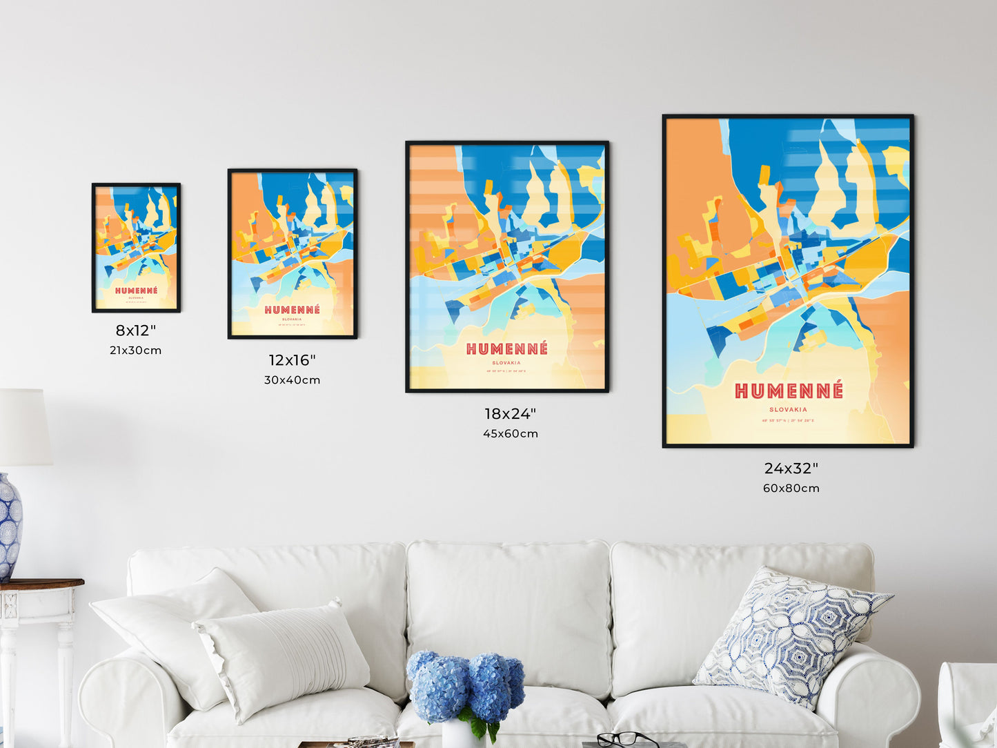 Colorful HUMENNÉ SLOVAKIA Fine Art Map Blue Orange