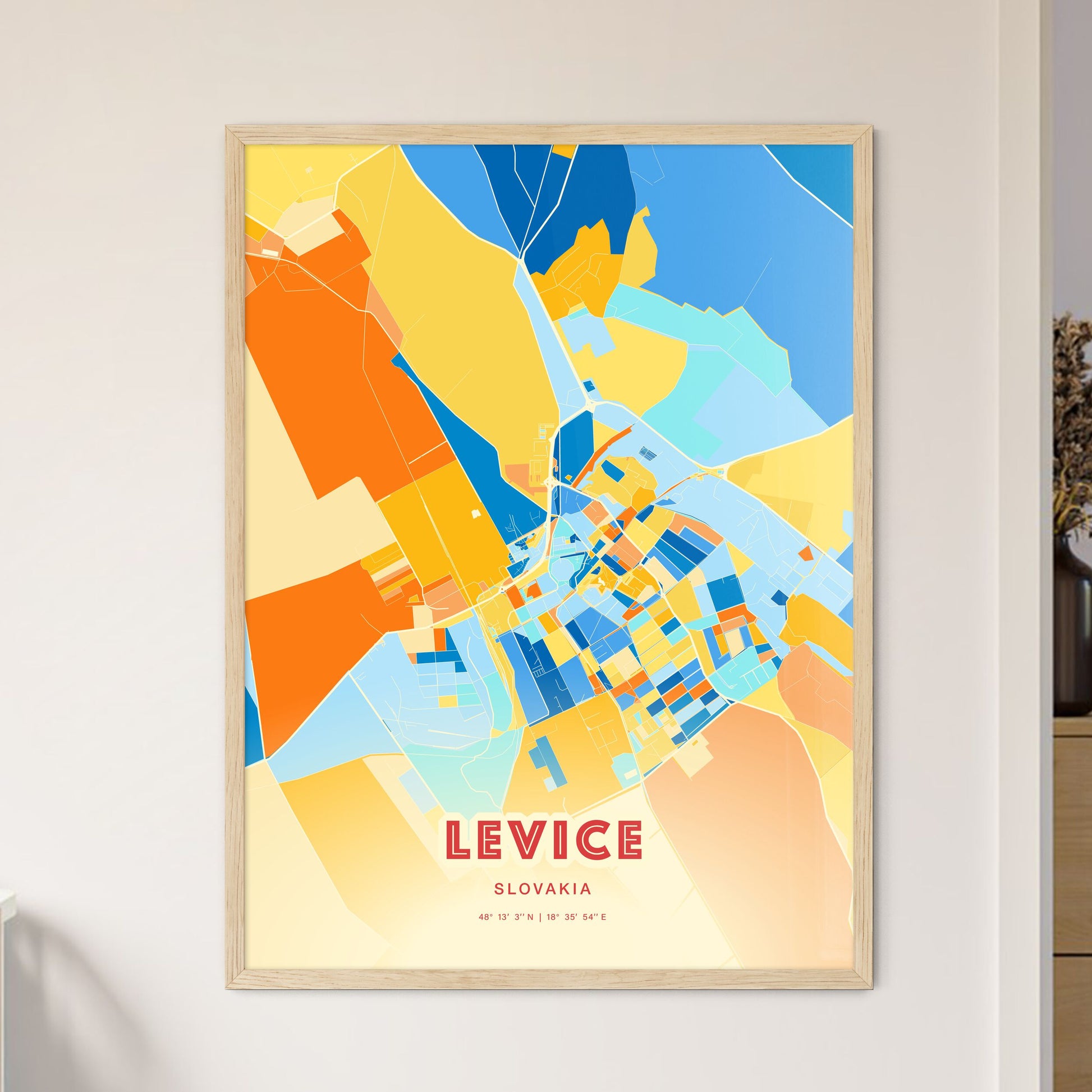 Colorful LEVICE SLOVAKIA Fine Art Map Blue Orange