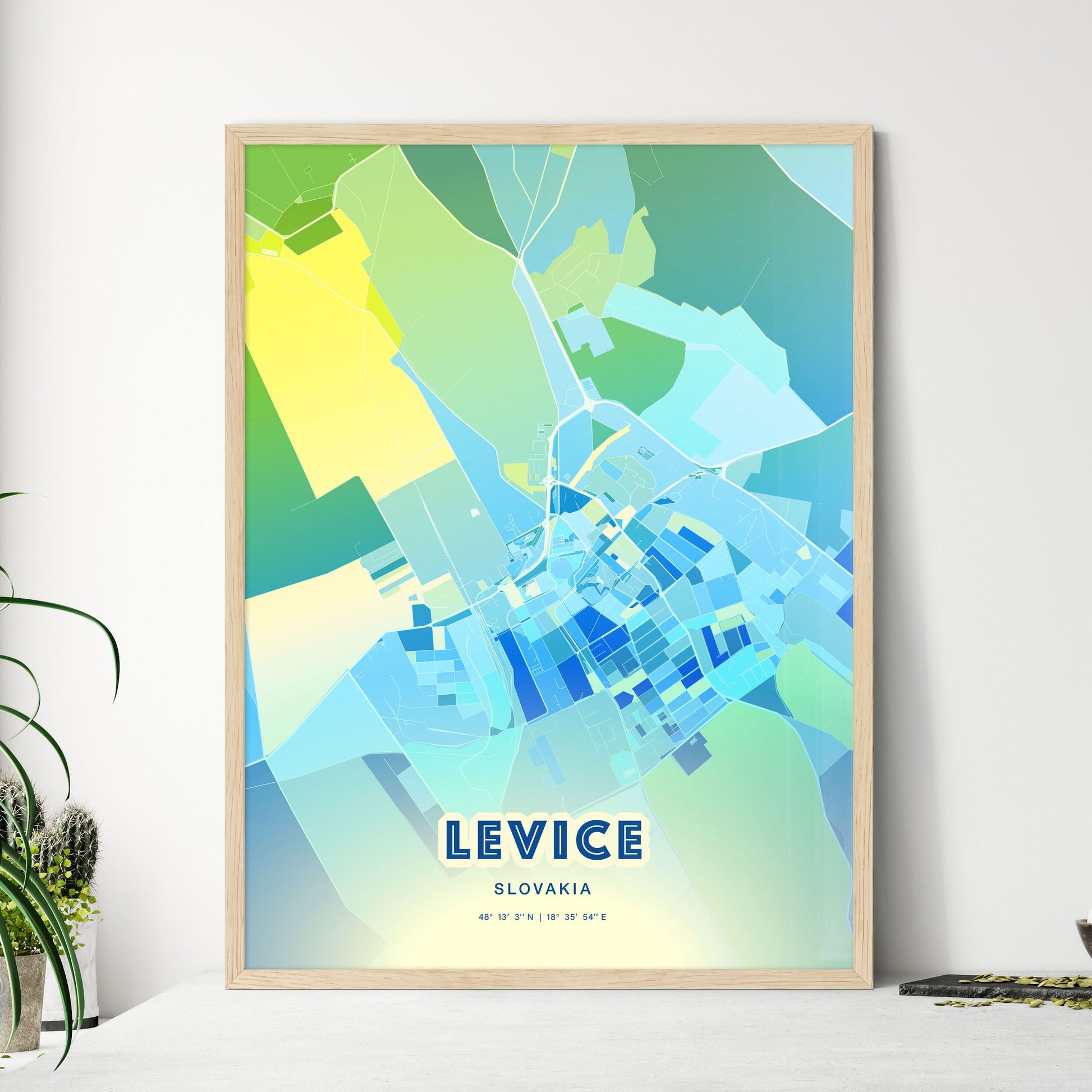 Colorful LEVICE SLOVAKIA Fine Art Map Cool Blue