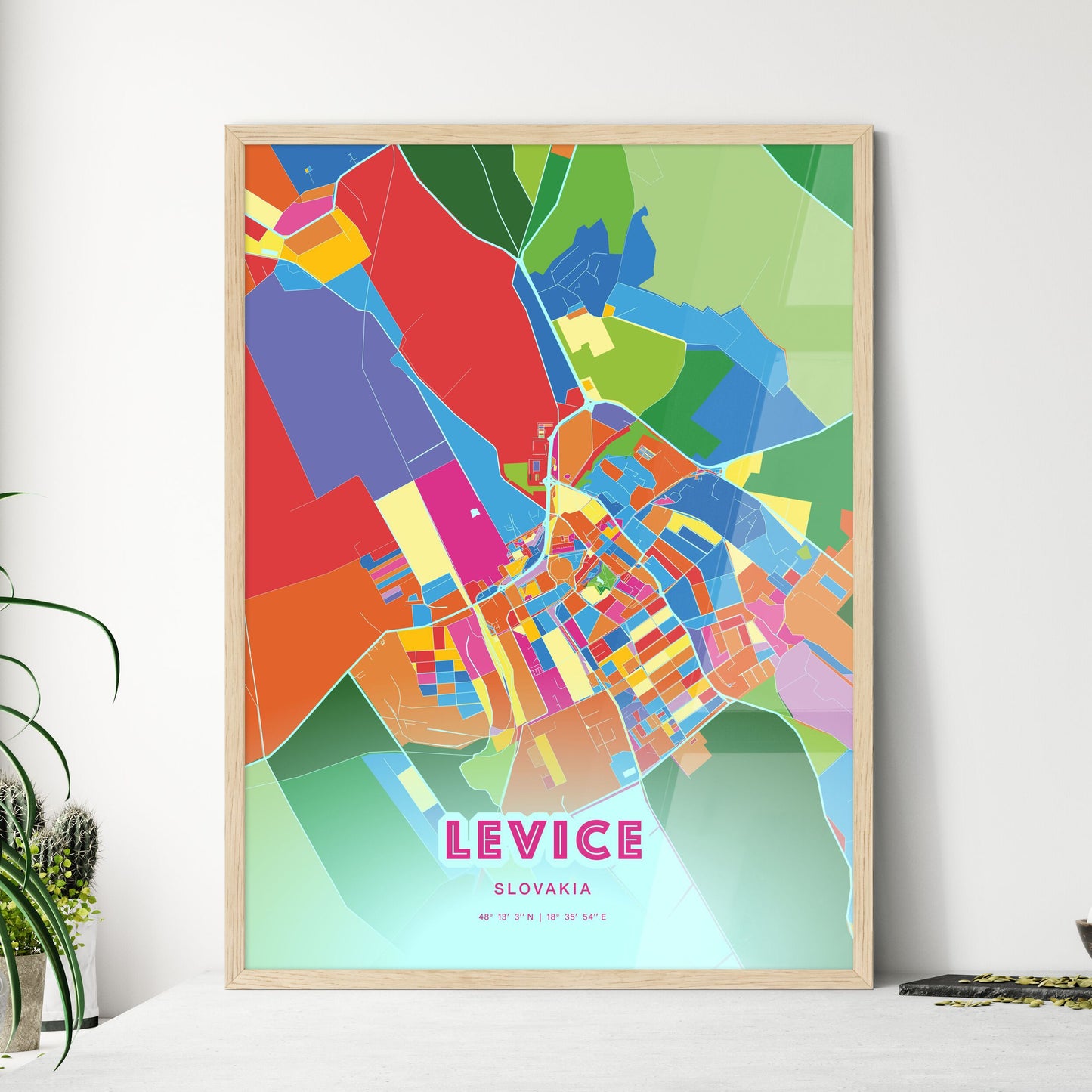 Colorful LEVICE SLOVAKIA Fine Art Map Crazy Colors