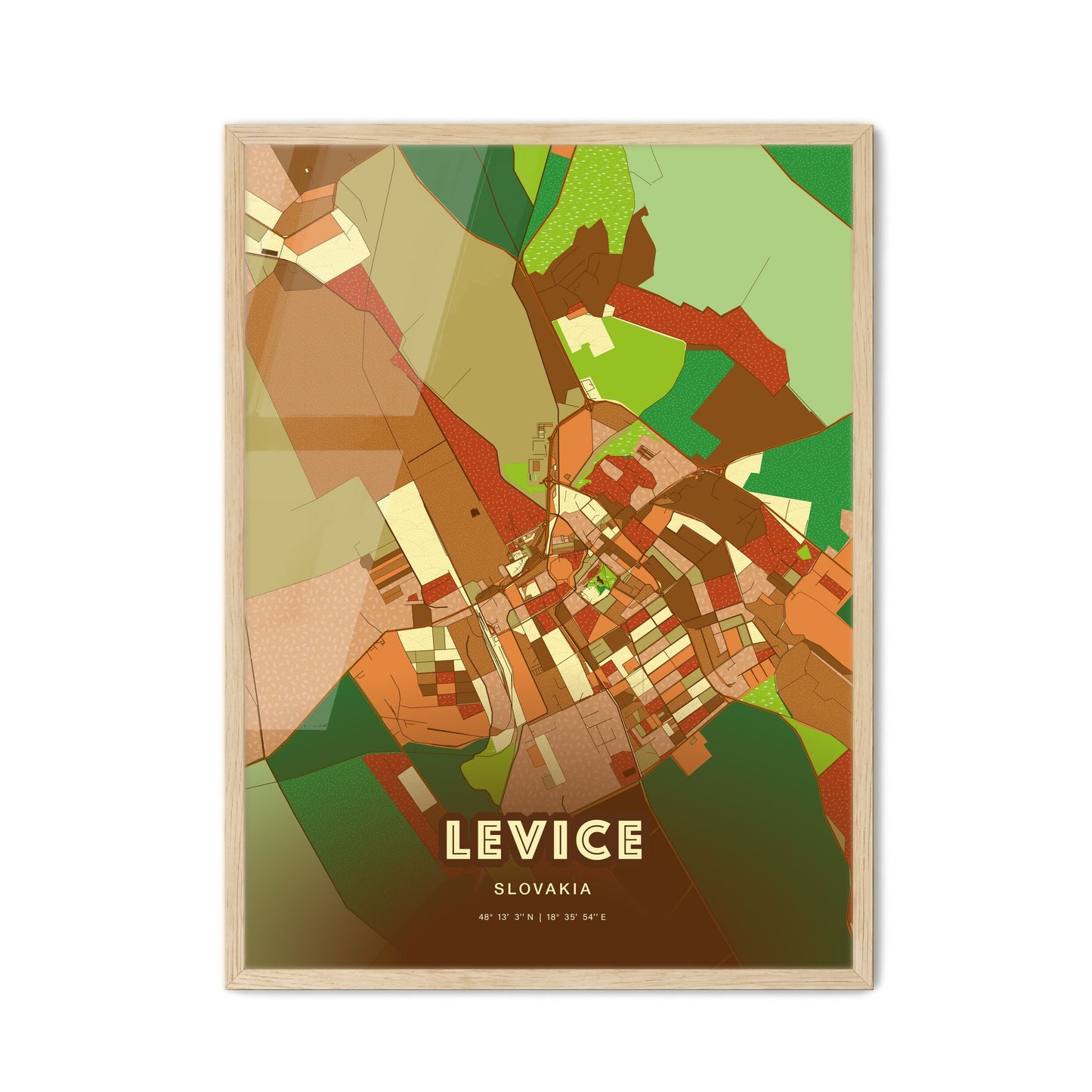 Colorful LEVICE SLOVAKIA Fine Art Map Farmhouse