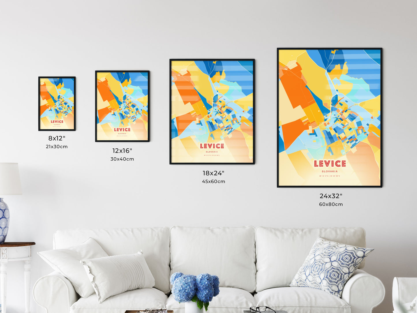 Colorful LEVICE SLOVAKIA Fine Art Map Blue Orange