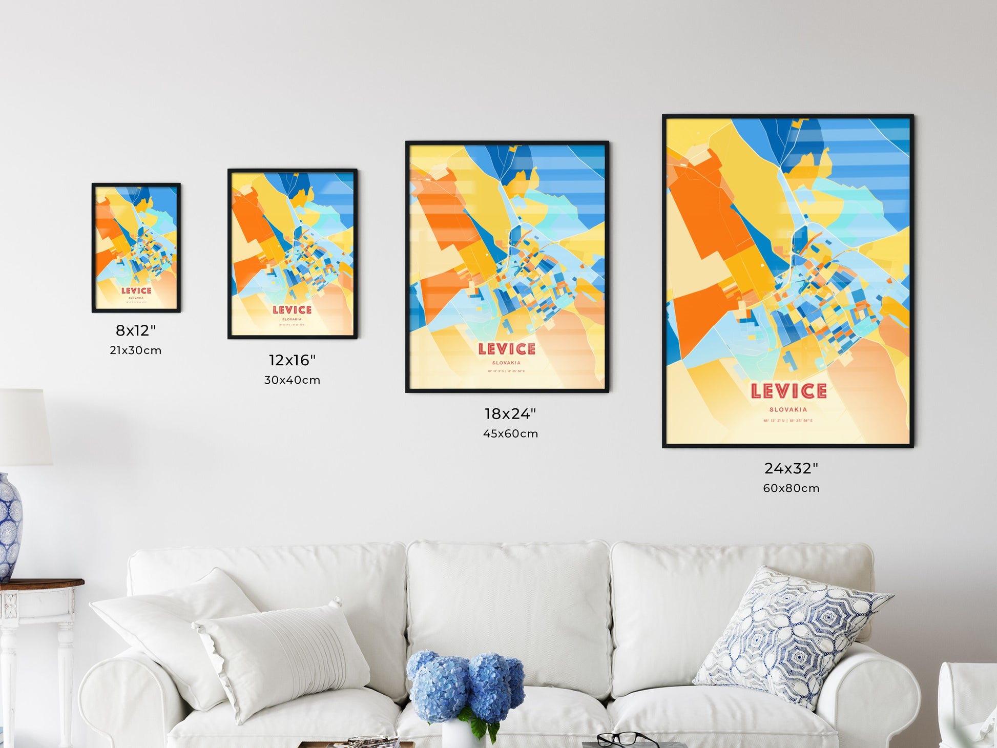 Colorful LEVICE SLOVAKIA Fine Art Map Blue Orange