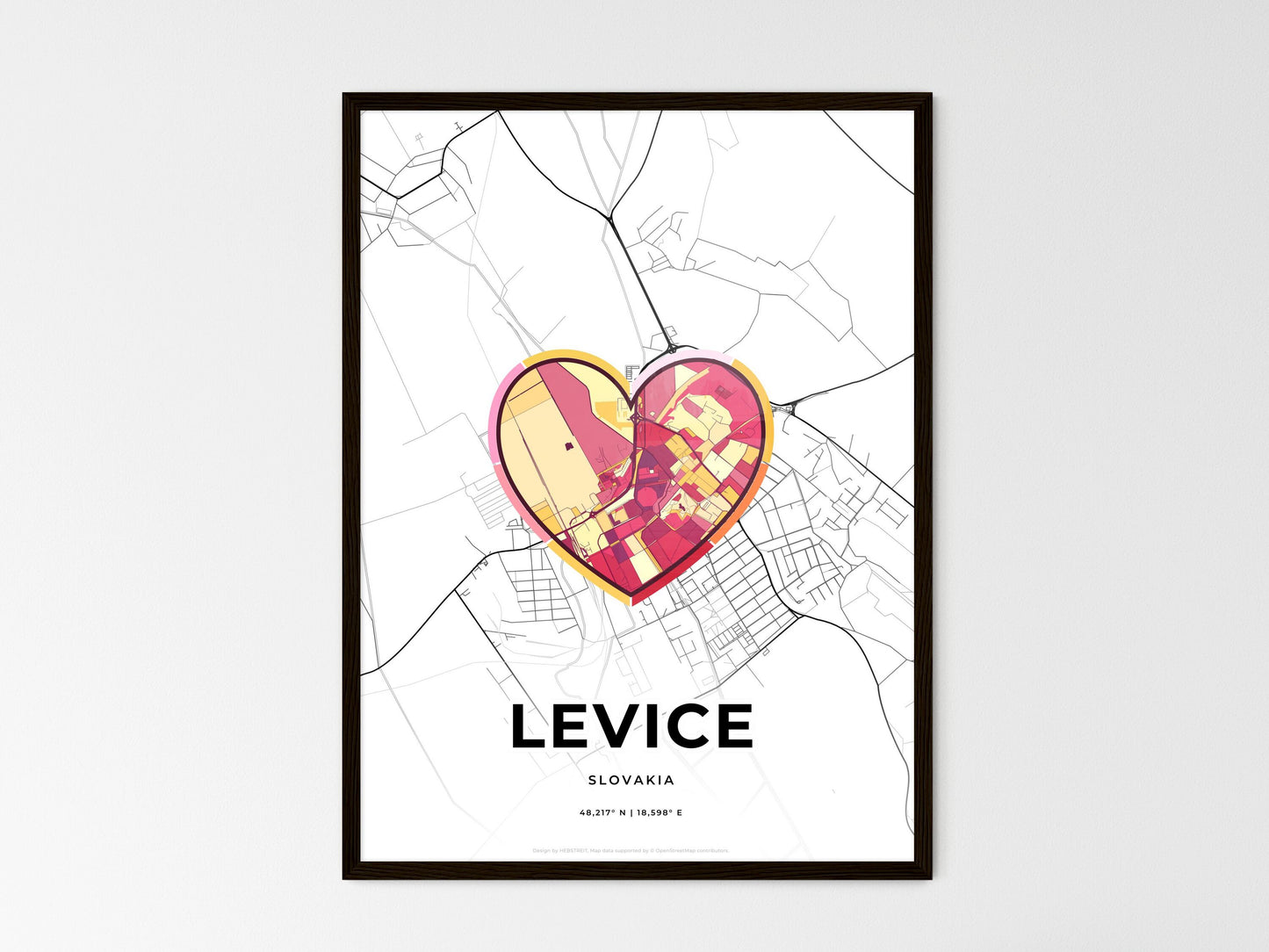 Levice Slovakia wedding art map with heart icon