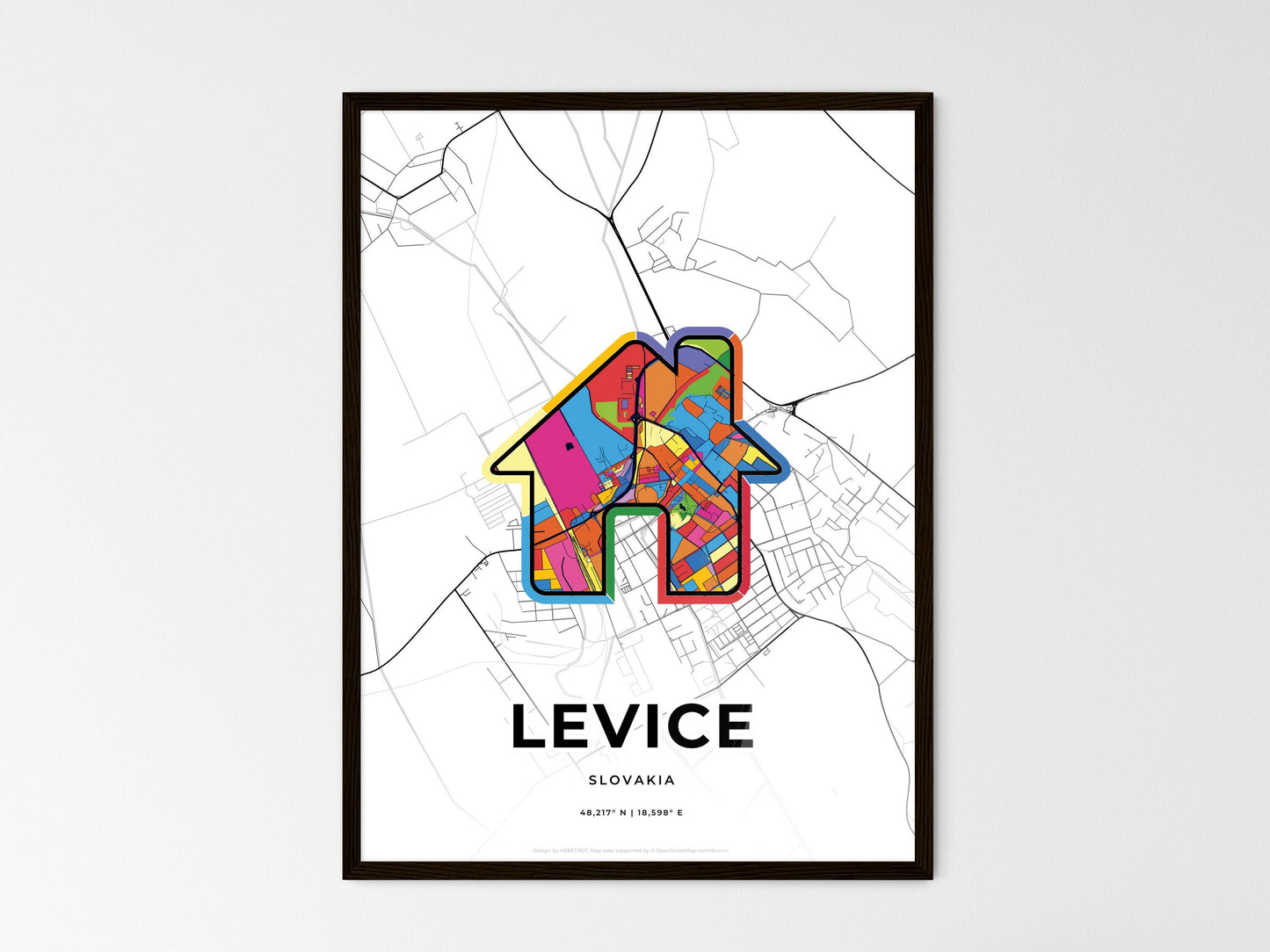 Levice Slovakia wedding art map with home icon