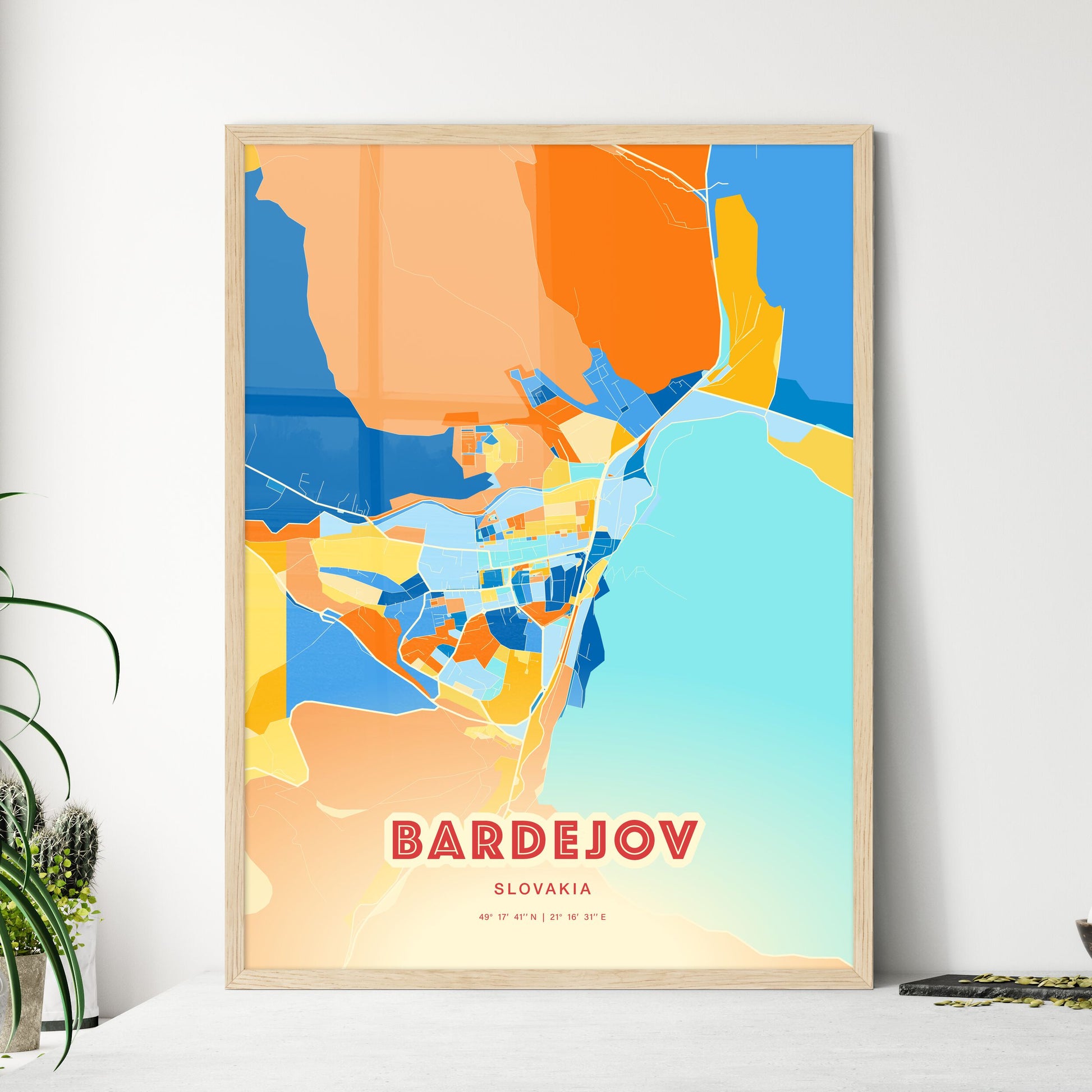 Colorful BARDEJOV SLOVAKIA Fine Art Map Blue Orange