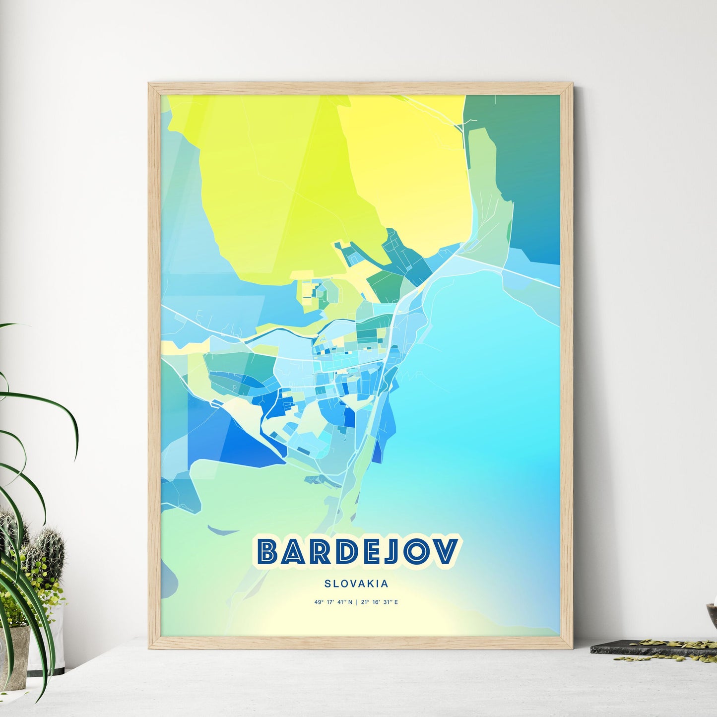 Colorful BARDEJOV SLOVAKIA Fine Art Map Cool Blue