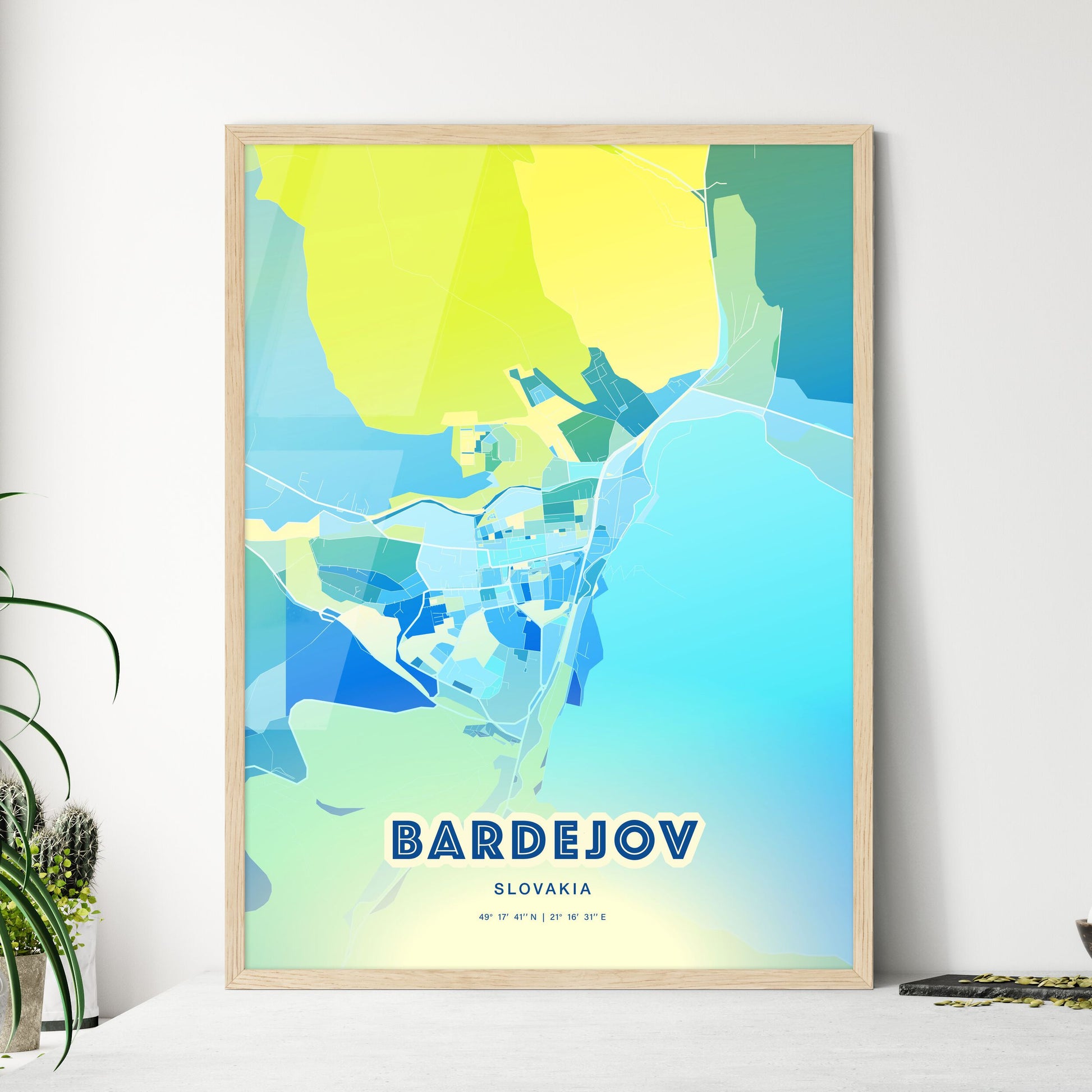 Colorful BARDEJOV SLOVAKIA Fine Art Map Cool Blue