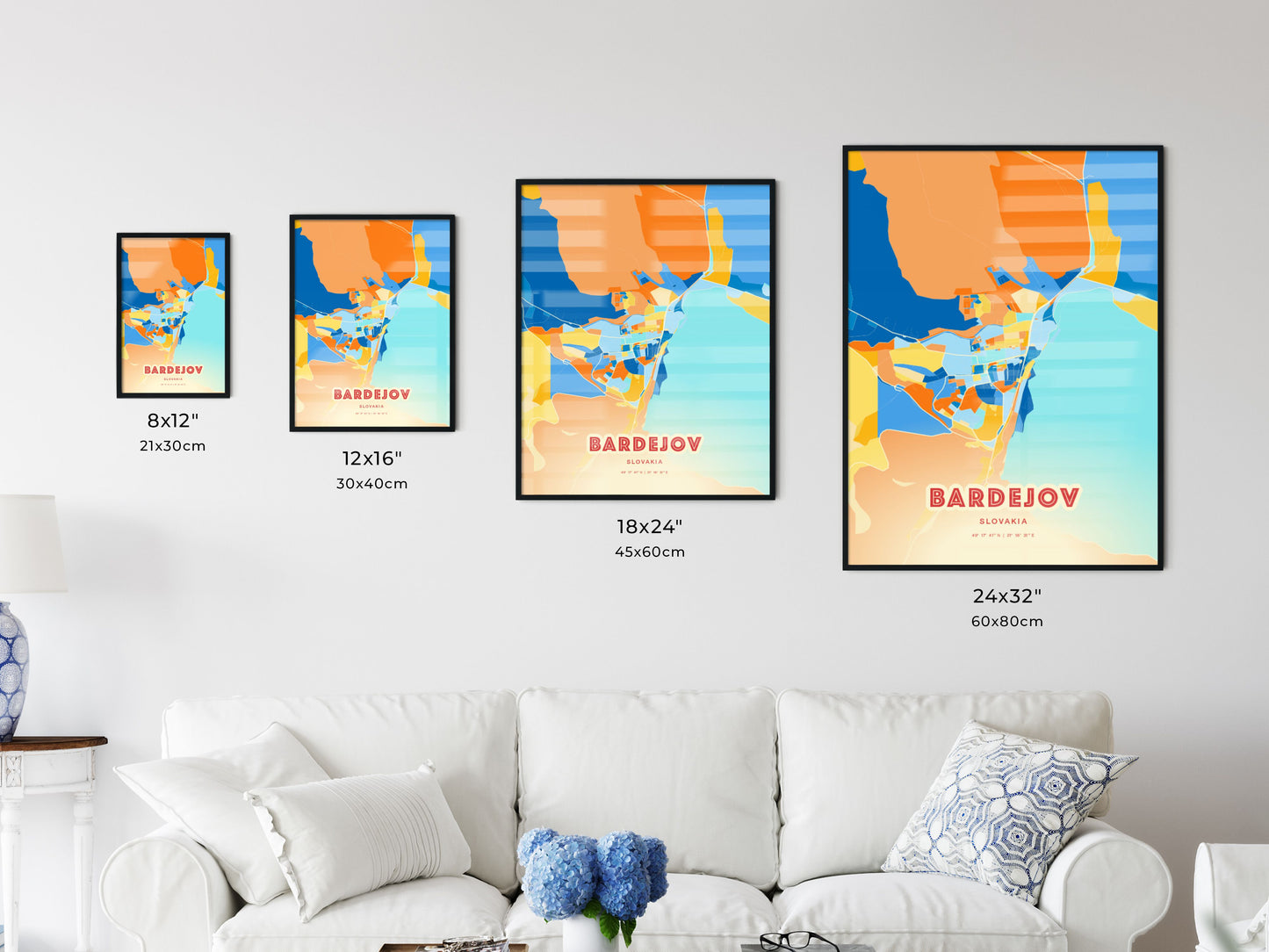 Colorful BARDEJOV SLOVAKIA Fine Art Map Blue Orange