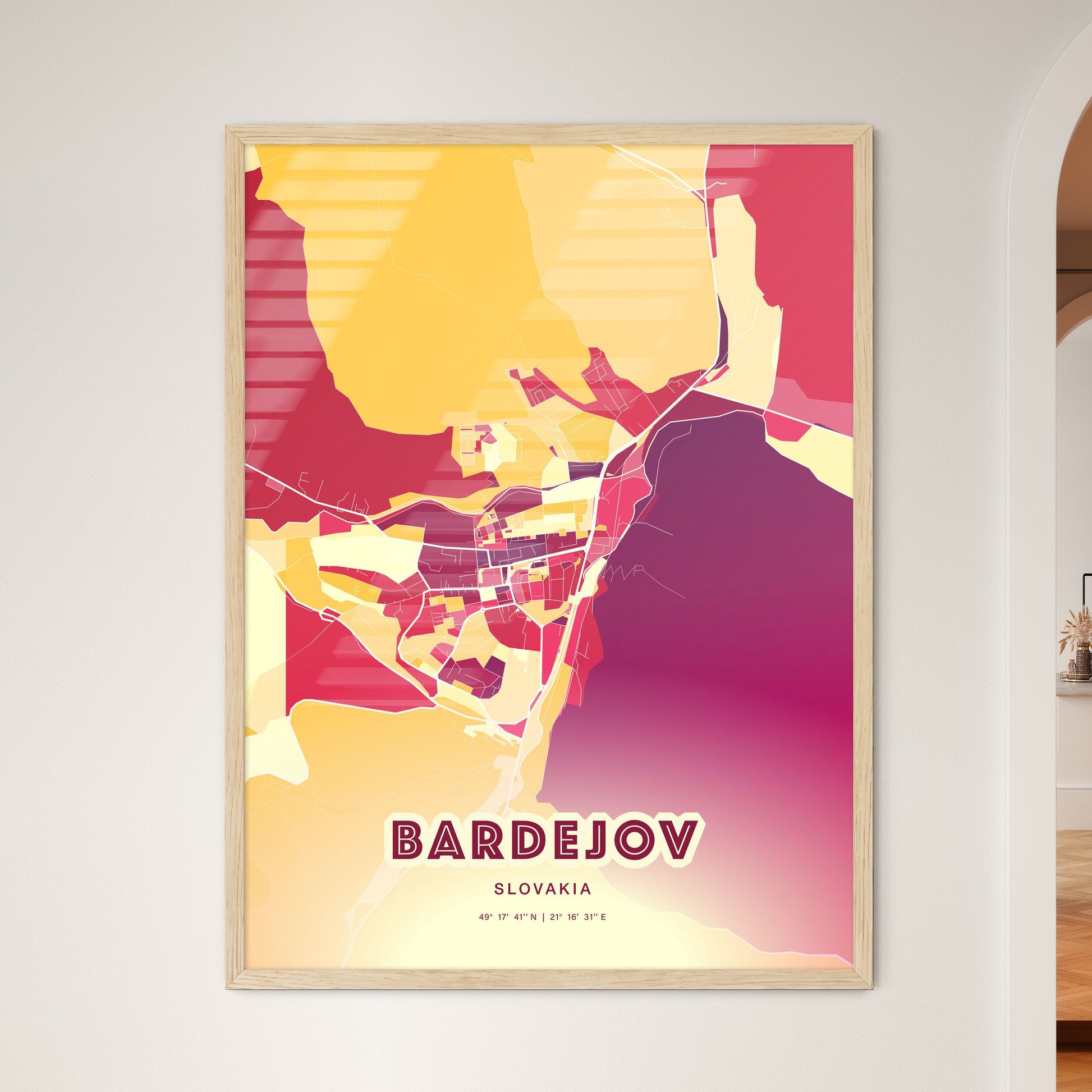 Colorful BARDEJOV SLOVAKIA Fine Art Map Hot Red