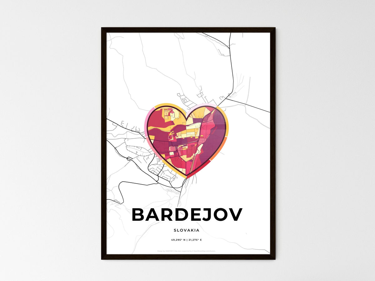 Bardejov Slovakia wedding art map with heart icon