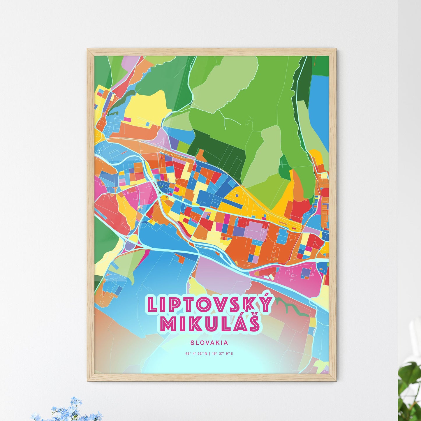 Colorful LIPTOVSKÝ MIKULÁŠ SLOVAKIA Fine Art Map Crazy Colors