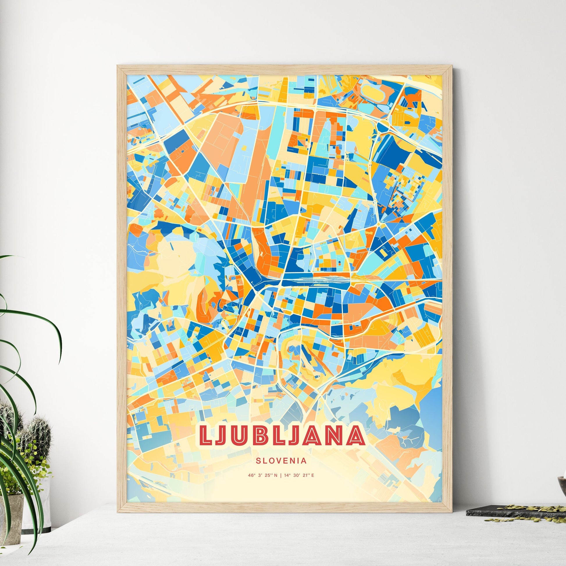 Colorful Ljubljana Slovenia Fine Art Map Blue Orange