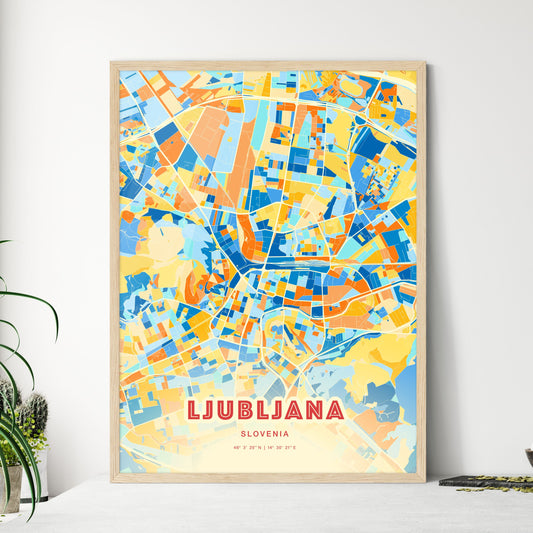 Colorful Ljubljana Slovenia Fine Art Map Blue Orange