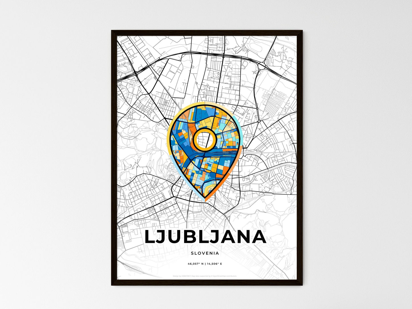 Ljubljana Slovenia wedding art map with pointer icon