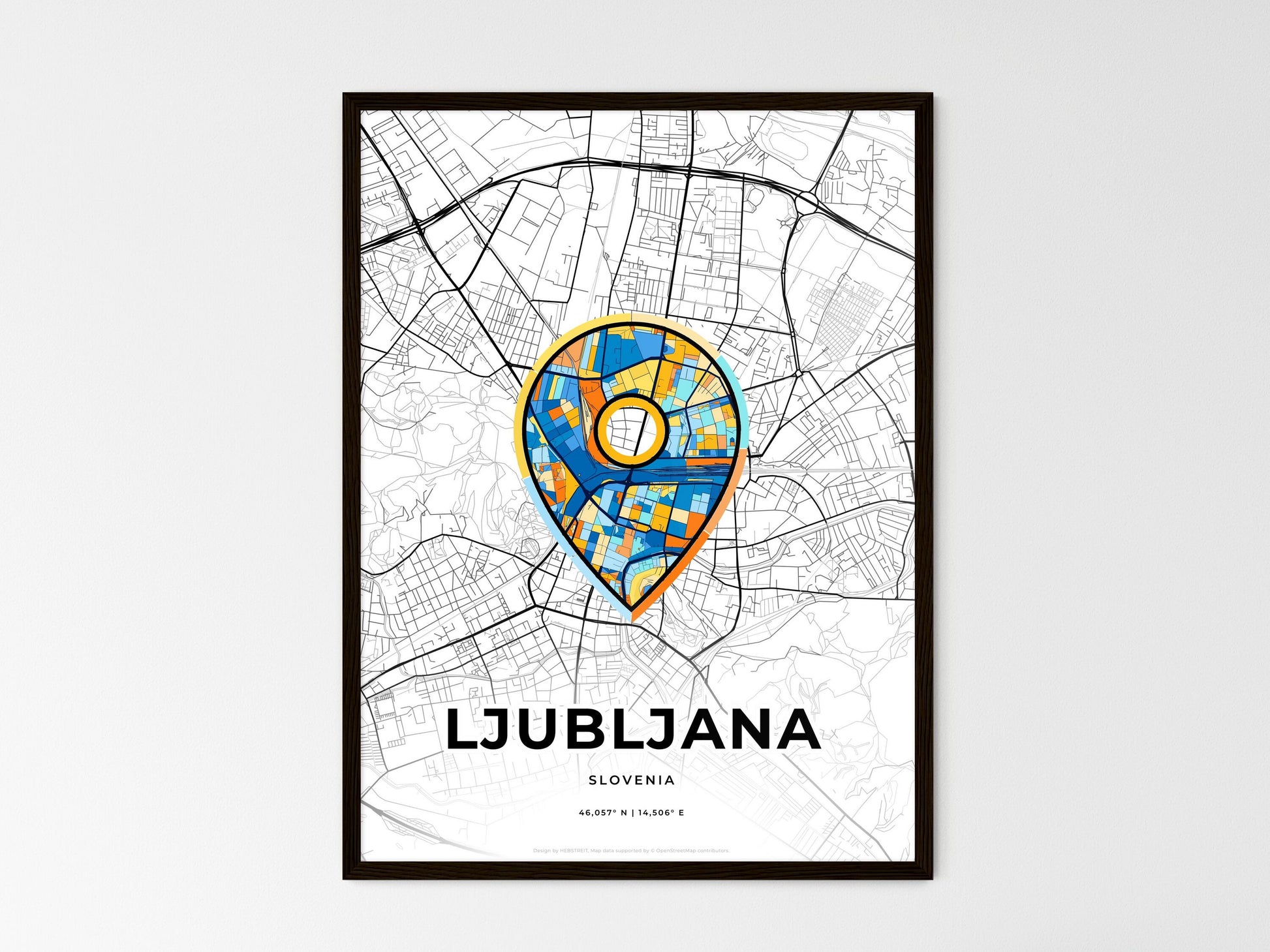Ljubljana Slovenia wedding art map with pointer icon