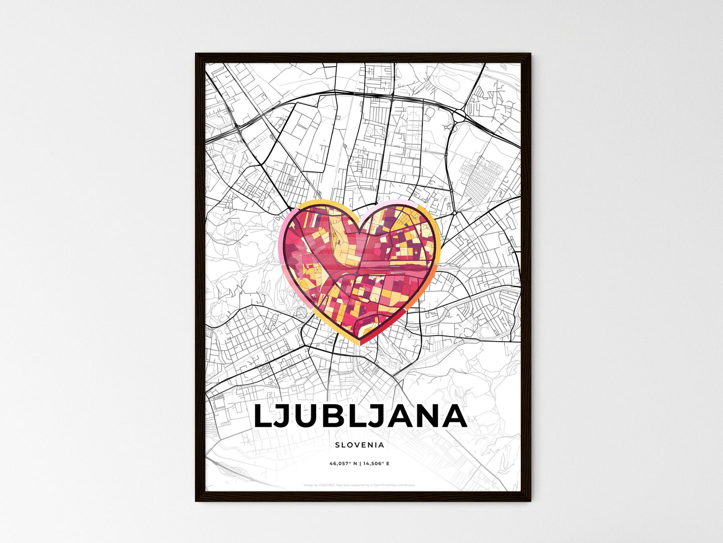 Ljubljana Slovenia wedding art map with heart icon