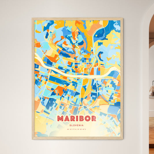 Colorful Maribor Slovenia Fine Art Map Blue Orange