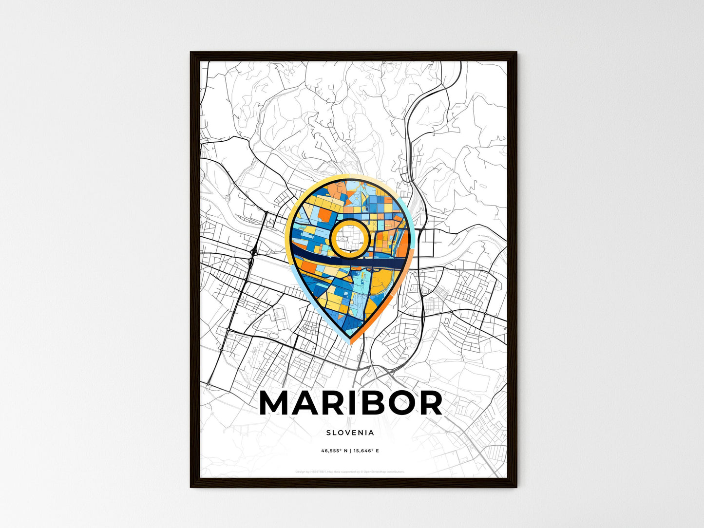 Maribor Slovenia wedding art map with pointer icon