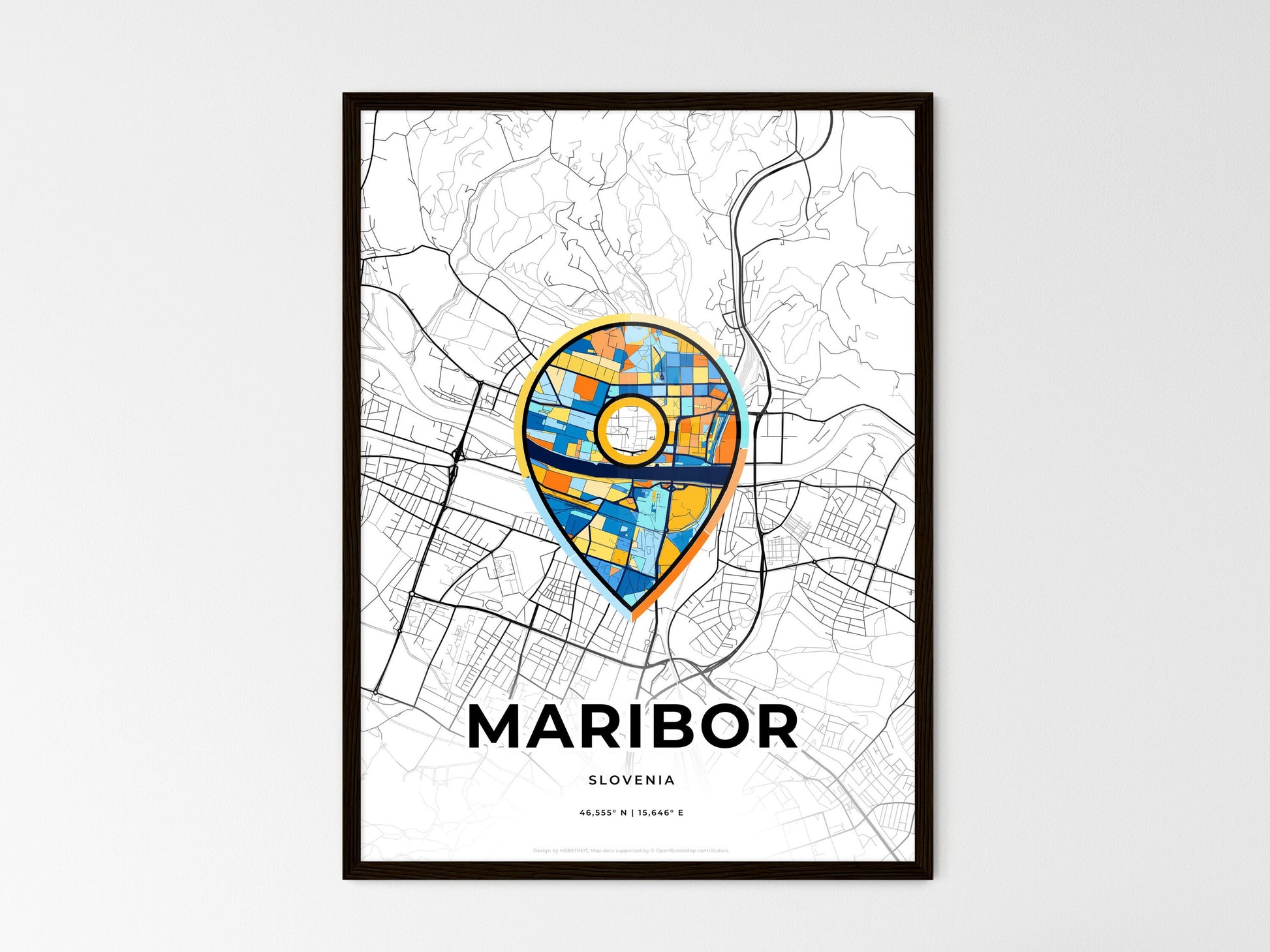 Maribor Slovenia wedding art map with pointer icon