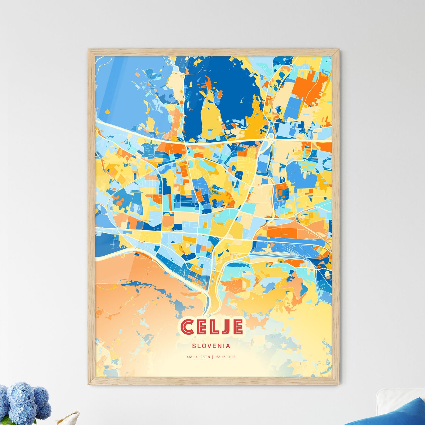 Colorful CELJE SLOVENIA Fine Art Map Blue Orange