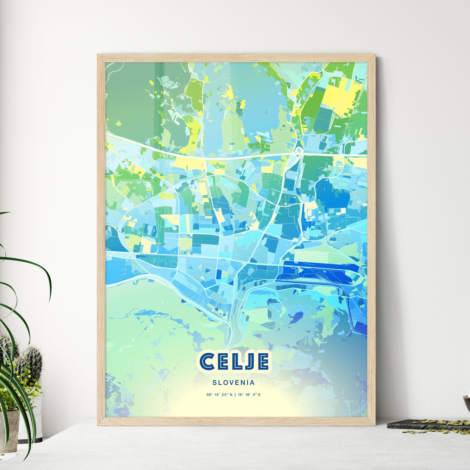 Colorful CELJE SLOVENIA Fine Art Map Cool Blue