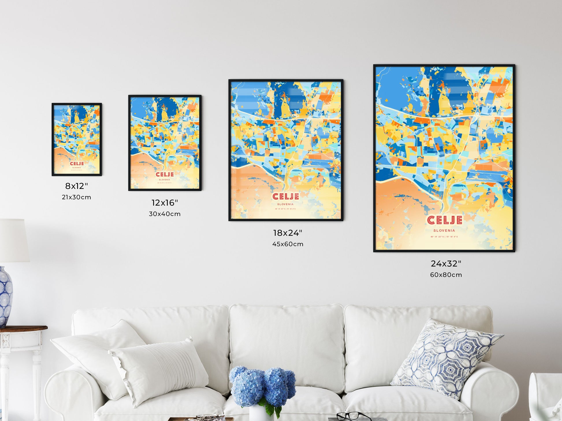 Colorful CELJE SLOVENIA Fine Art Map Blue Orange