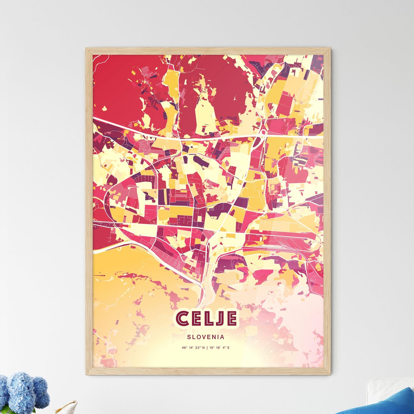 Colorful CELJE SLOVENIA Fine Art Map Hot Red