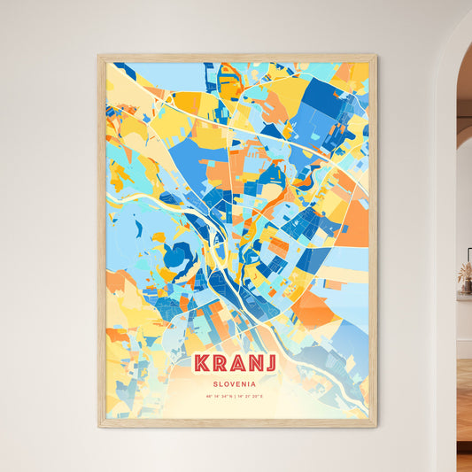 Colorful Kranj Slovenia Fine Art Map Blue Orange