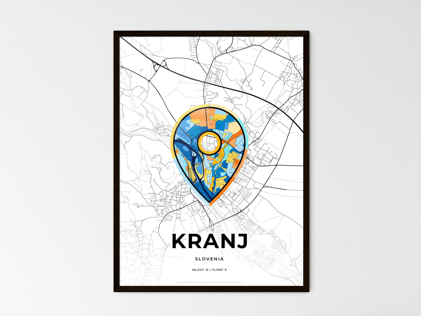 KRANJ SLOVENIA minimal art map with a colorful icon. Where it all began, Couple map gift. Style 1