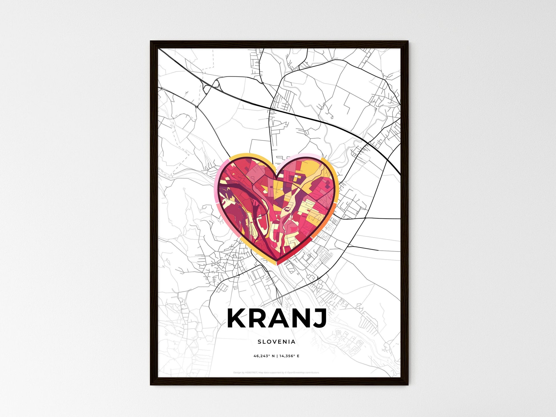 KRANJ SLOVENIA minimal art map with a colorful icon. Where it all began, Couple map gift. Style 2