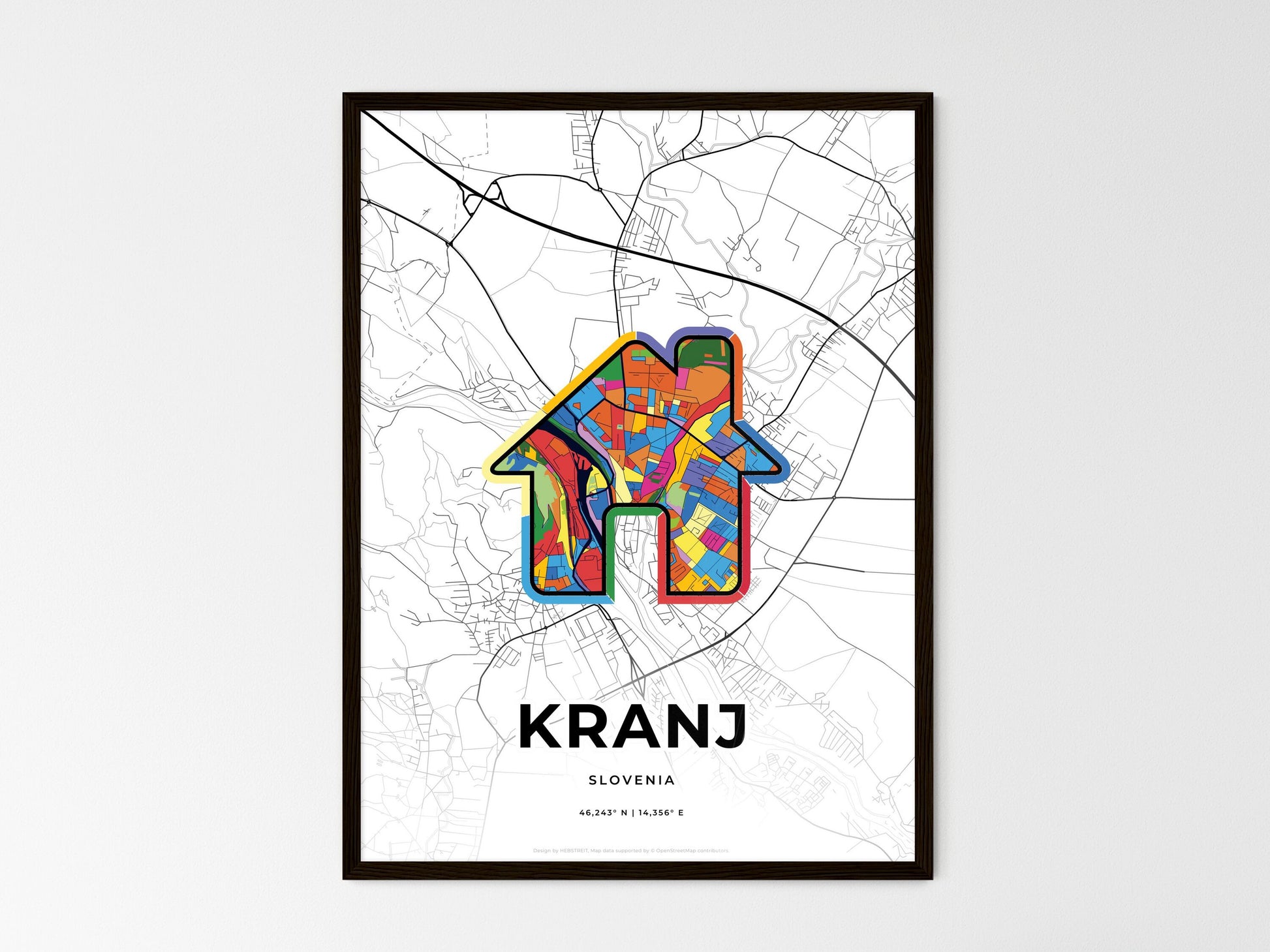 KRANJ SLOVENIA minimal art map with a colorful icon. Where it all began, Couple map gift. Style 3