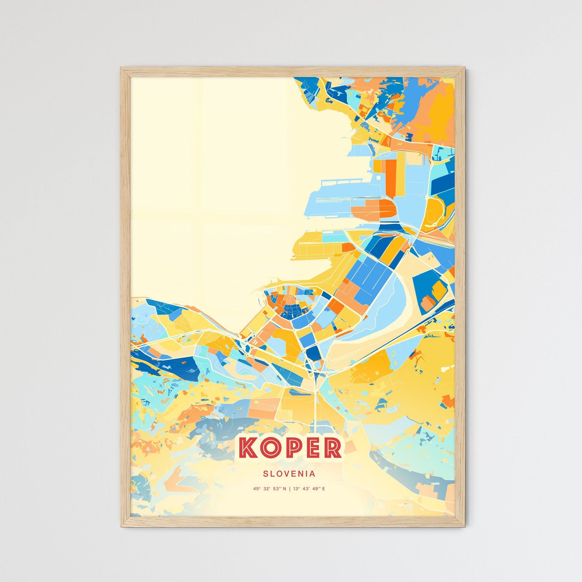 Colorful Koper Slovenia Fine Art Map Blue Orange