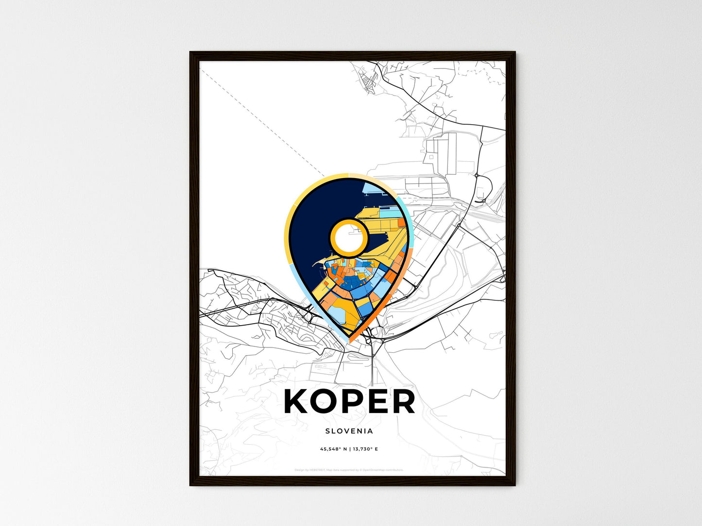 Koper Slovenia wedding art map with pointer icon