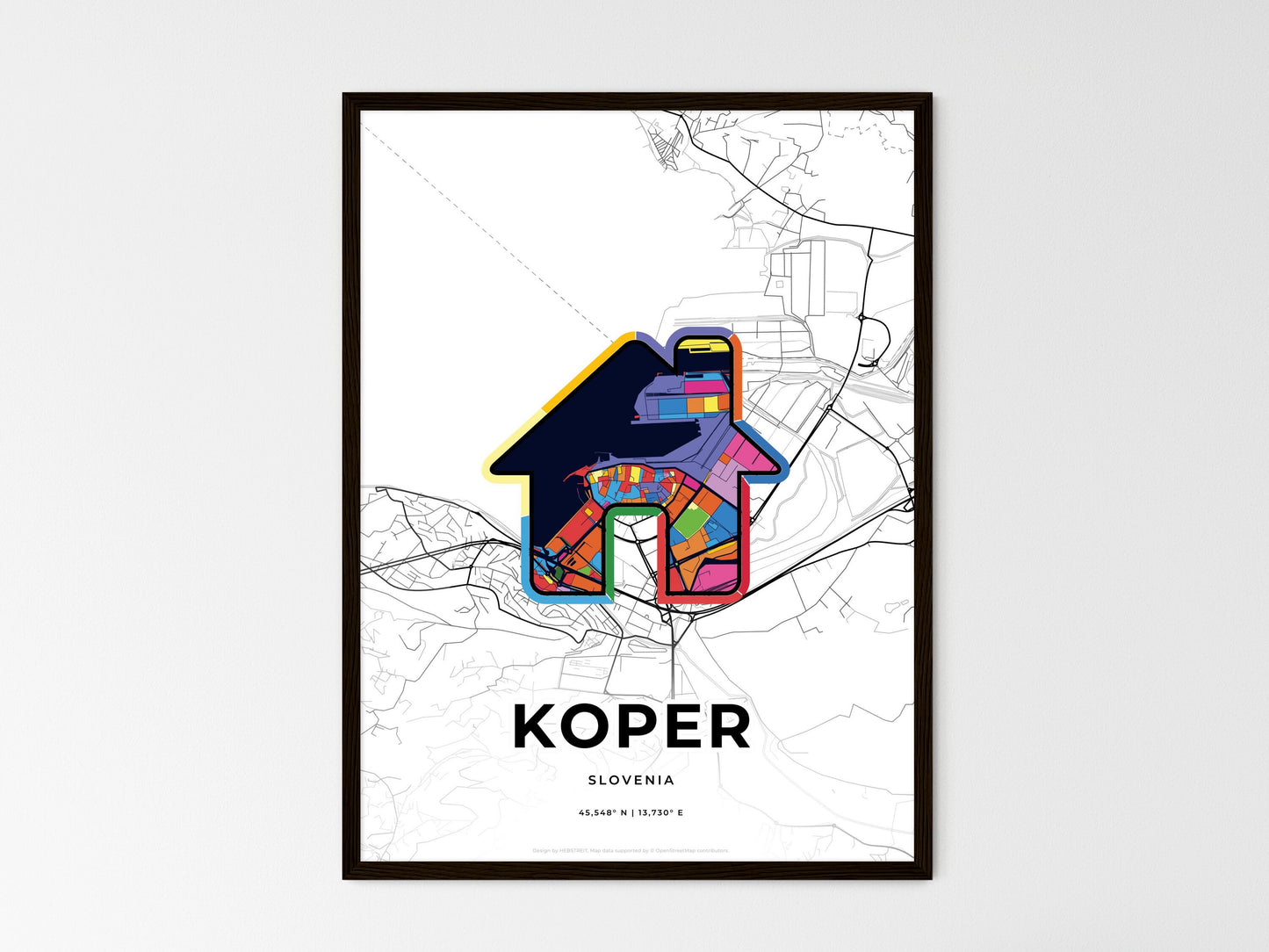 Koper Slovenia wedding art map with home icon