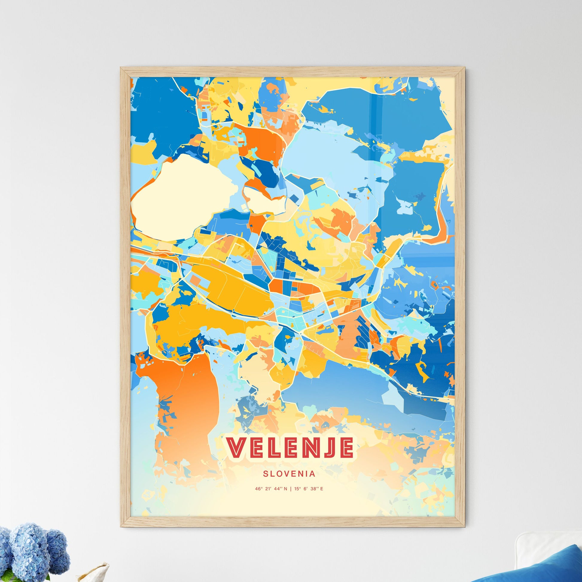 Colorful VELENJE SLOVENIA Fine Art Map Blue Orange