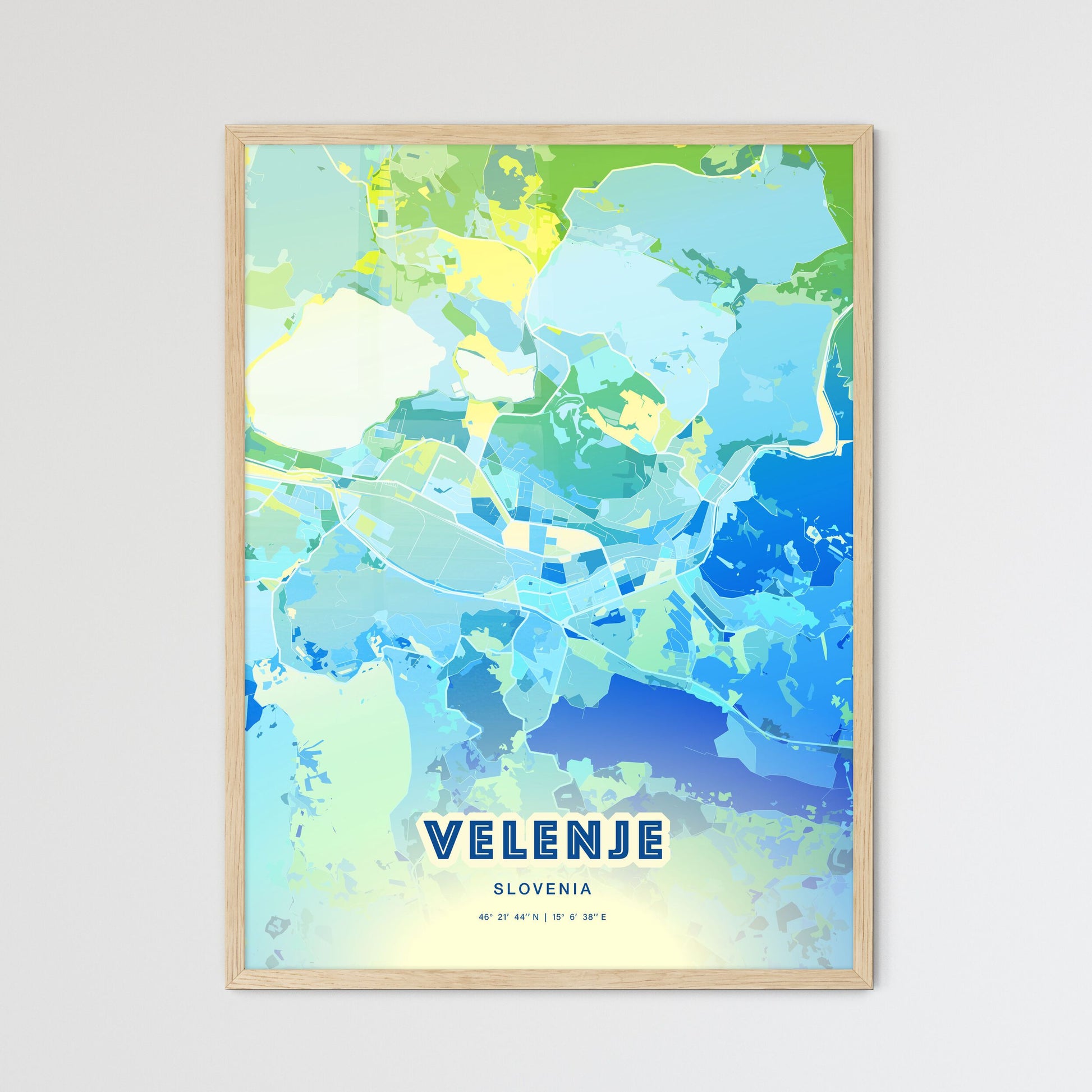 Colorful VELENJE SLOVENIA Fine Art Map Cool Blue