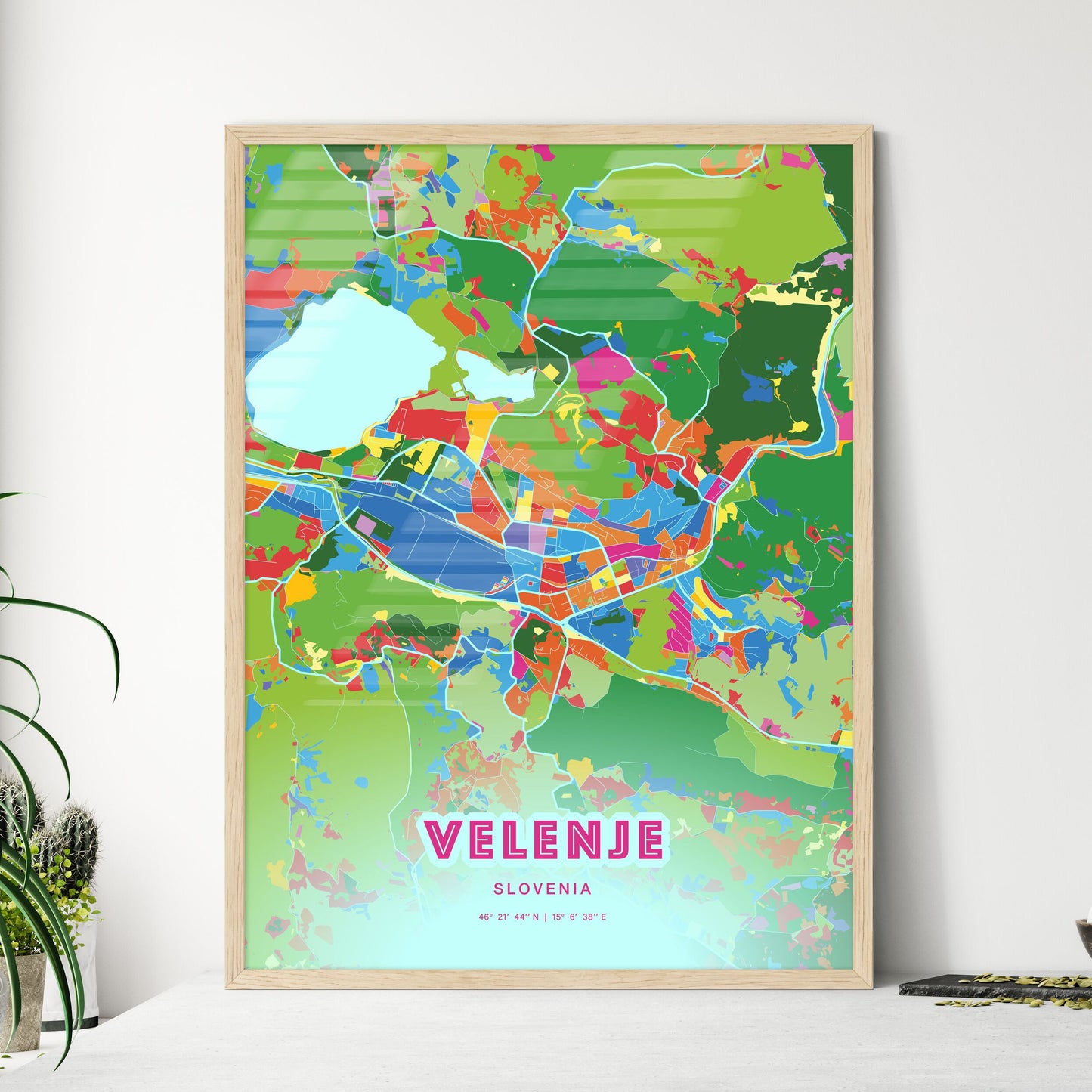 Colorful VELENJE SLOVENIA Fine Art Map Crazy Colors