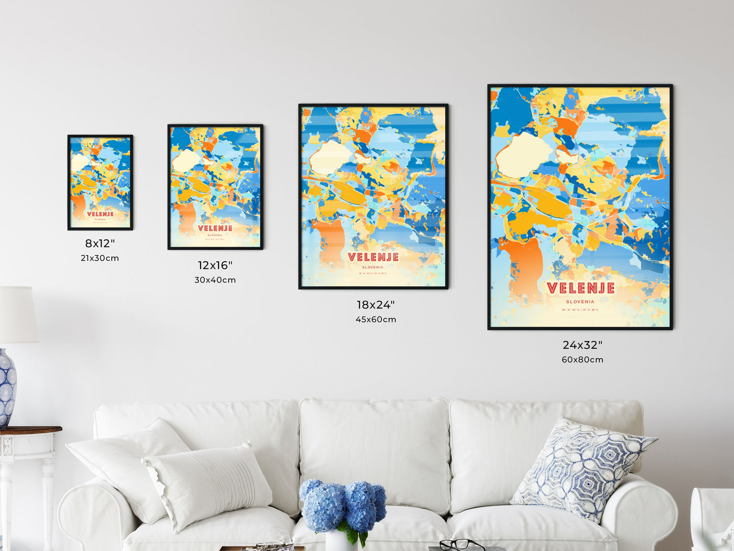 Colorful VELENJE SLOVENIA Fine Art Map Blue Orange