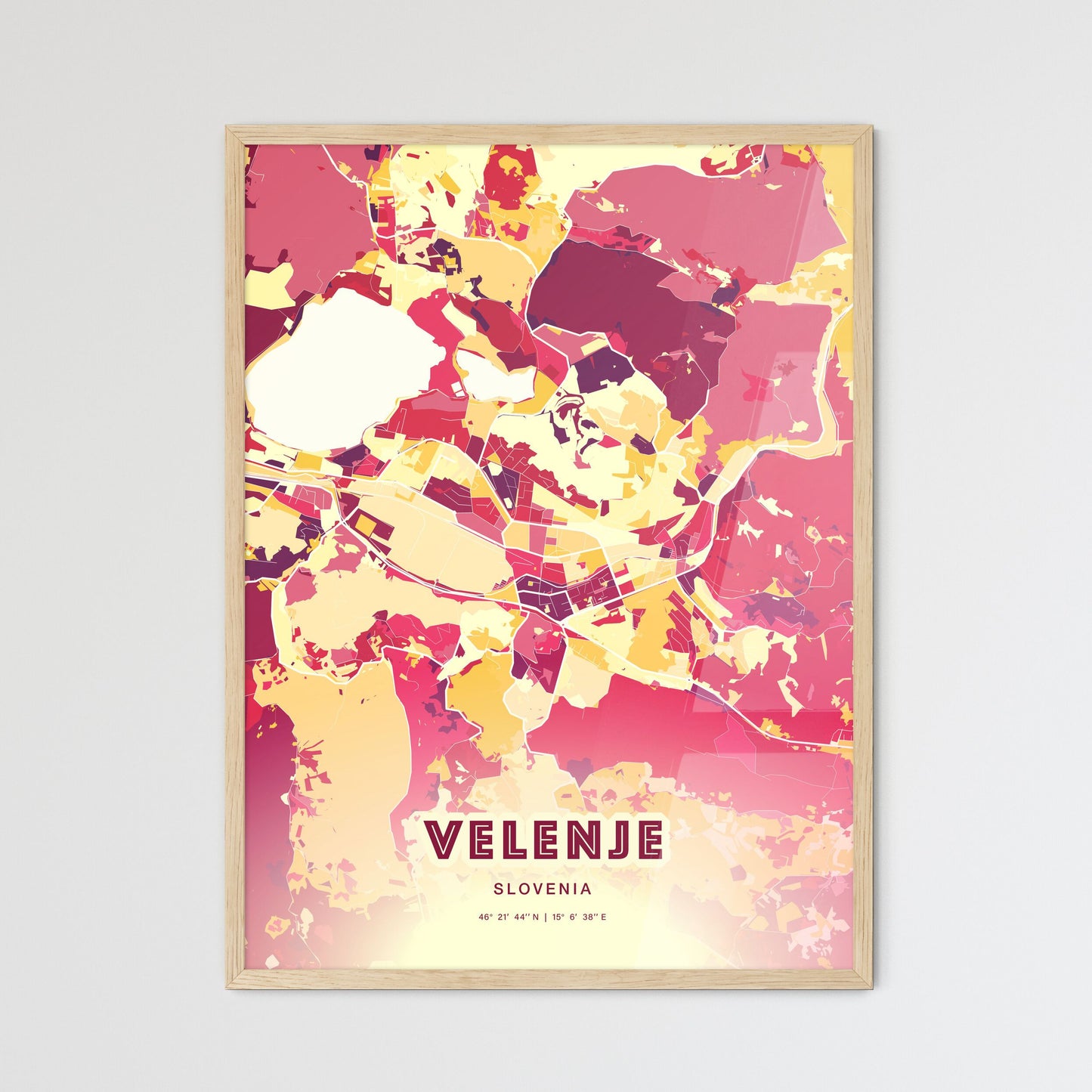 Colorful VELENJE SLOVENIA Fine Art Map Hot Red