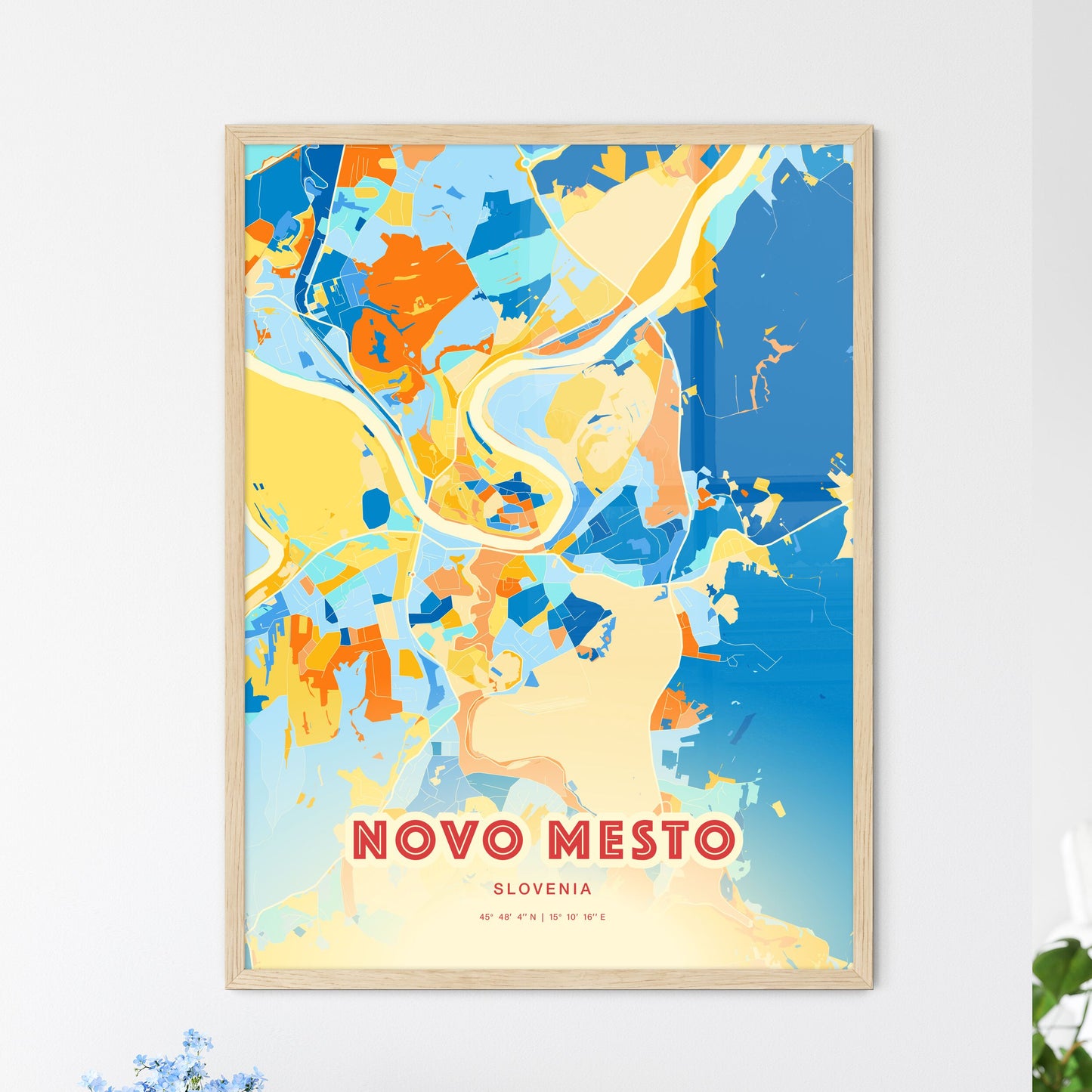 Colorful NOVO MESTO SLOVENIA Fine Art Map Blue Orange