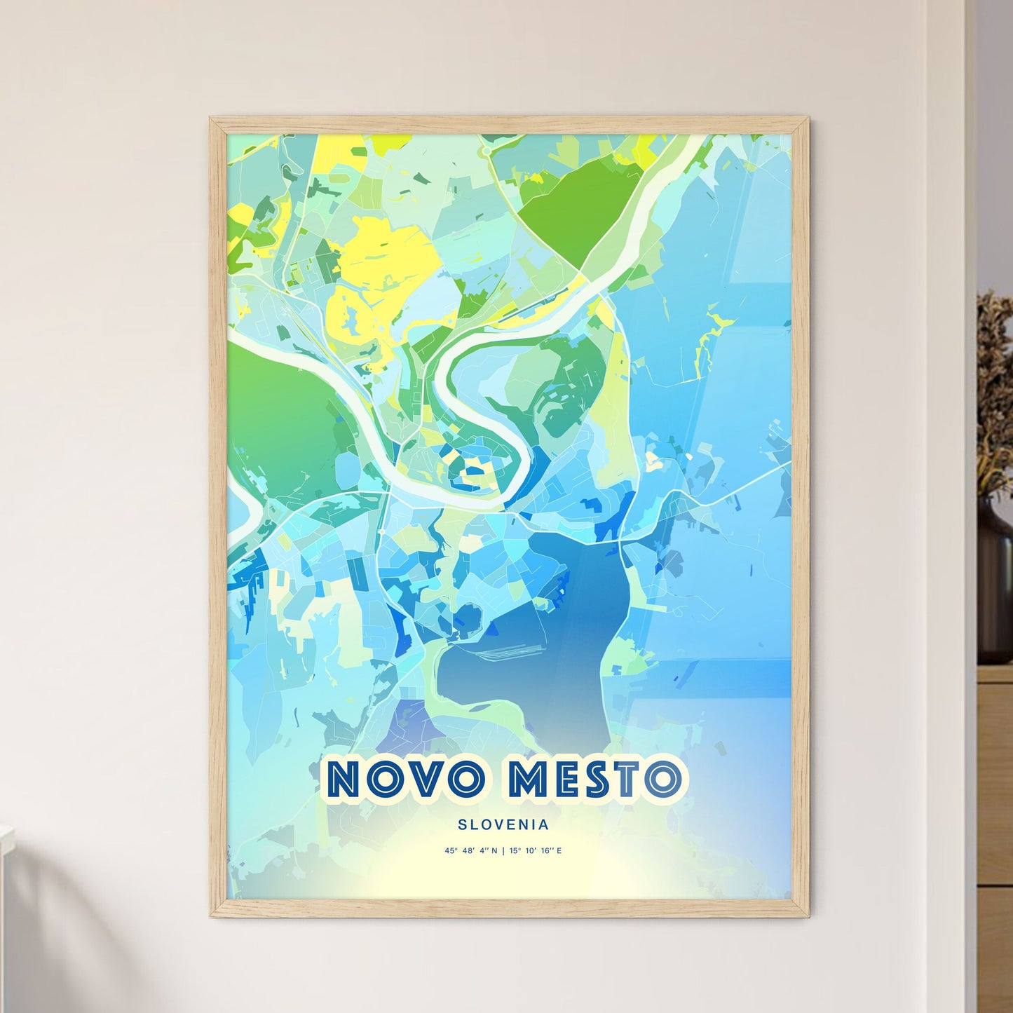 Colorful NOVO MESTO SLOVENIA Fine Art Map Cool Blue