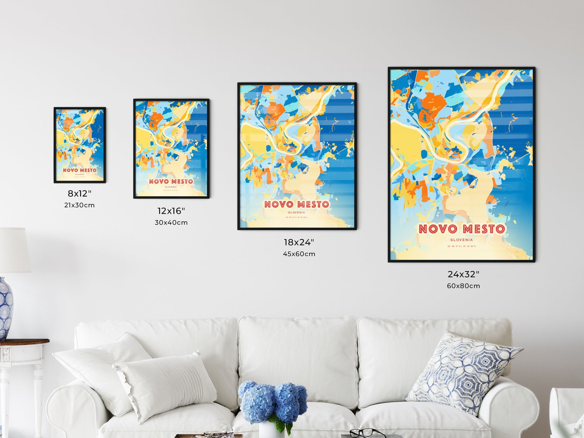 Colorful NOVO MESTO SLOVENIA Fine Art Map Blue Orange