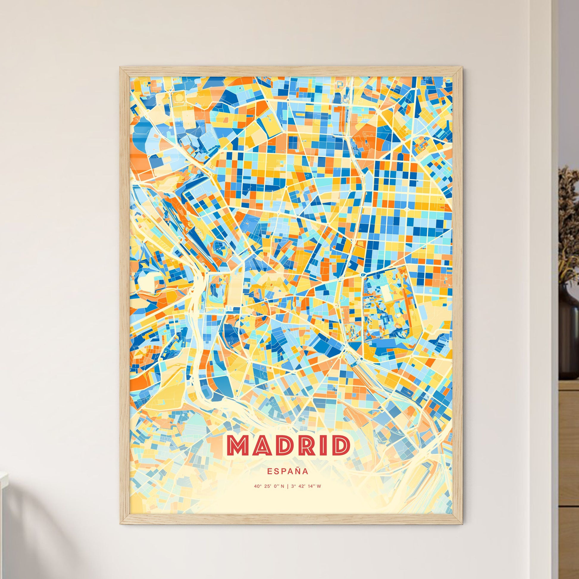 Colorful Madrid Spain Fine Art Map Blue Orange