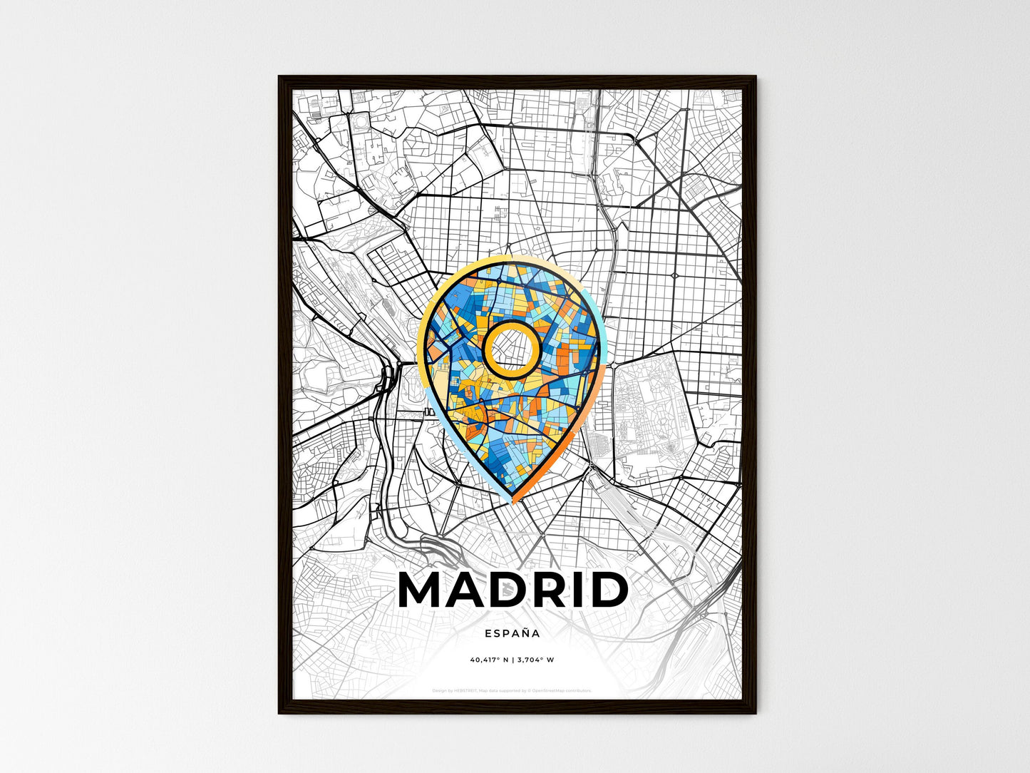 Madrid Spain wedding art map with pointer icon