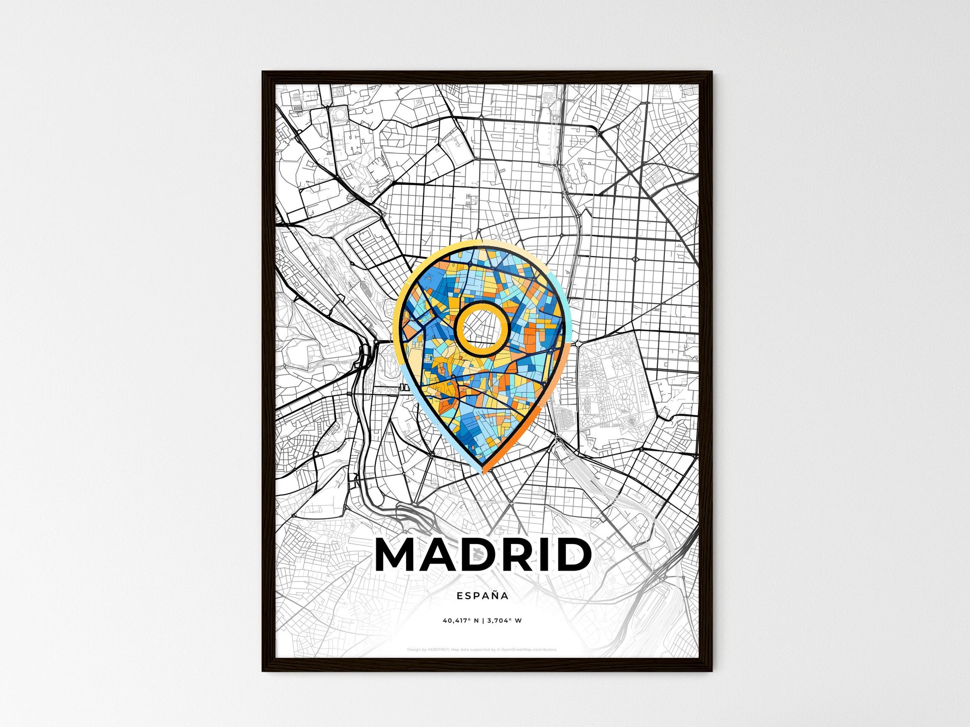 Madrid Spain wedding art map with pointer icon
