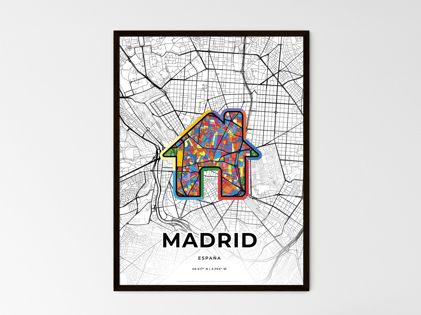 Madrid Spain wedding art map with home icon