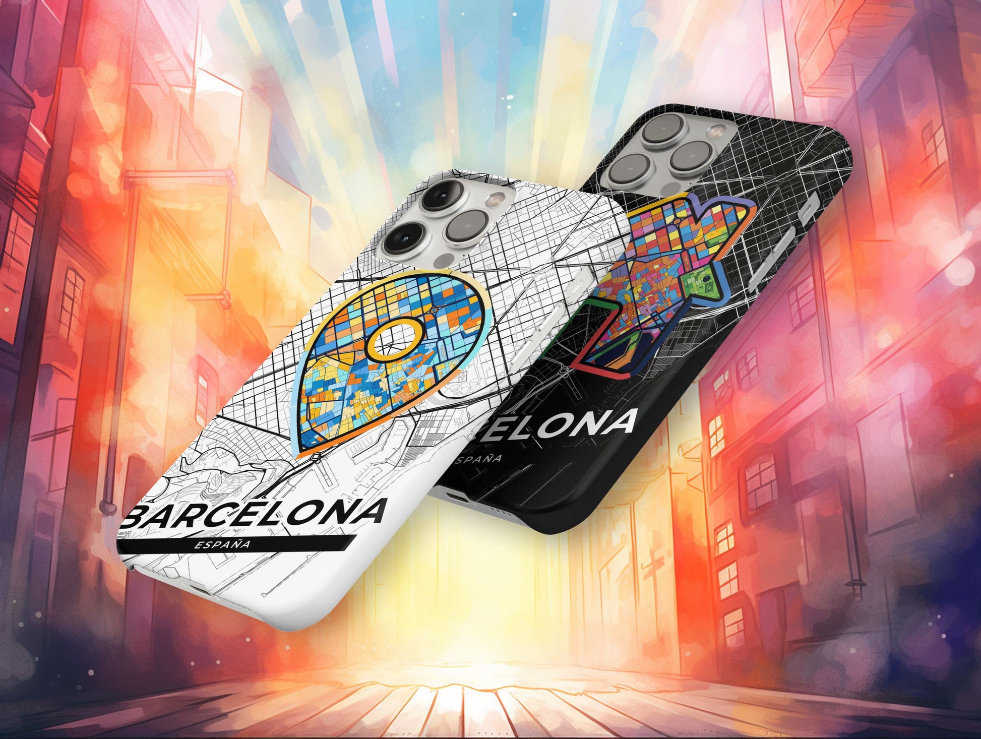 Barcelona Spain slim phone case with colorful icon. Birthday, wedding or housewarming gift. Couple match cases.