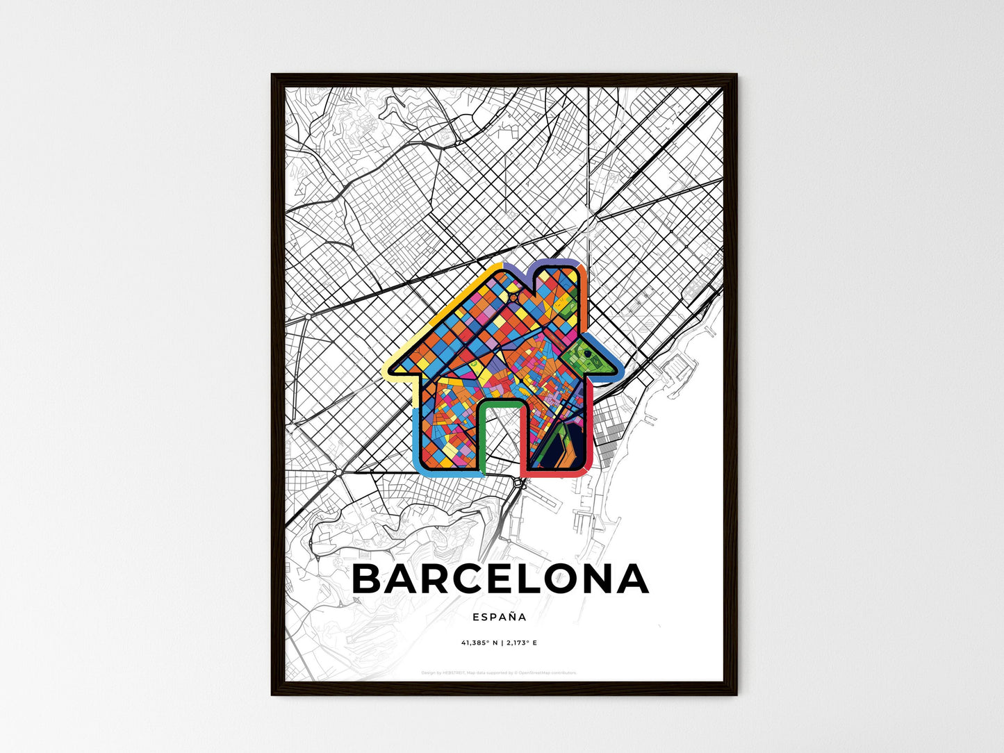 Barcelona Spain wedding art map with home icon
